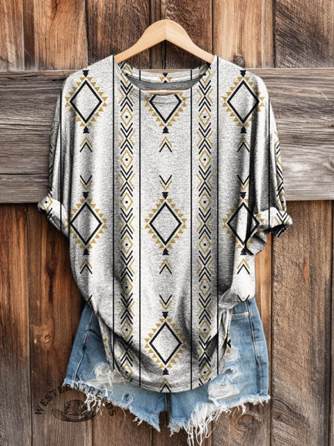 Retro Aztec Art Print Casual Long Sleeve T-shirt