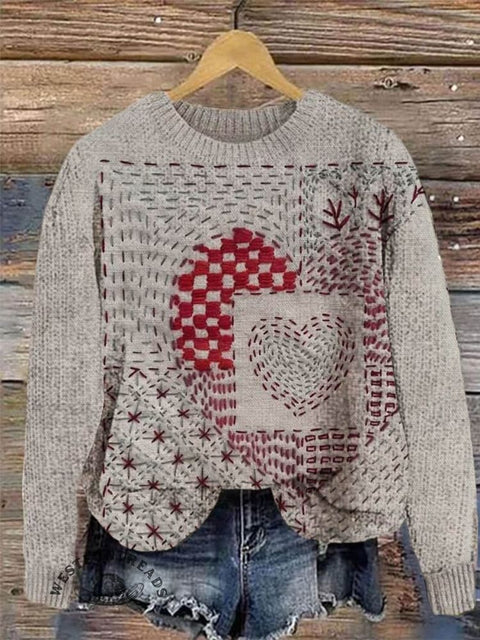 Retro Print Knit Pullover Sweater