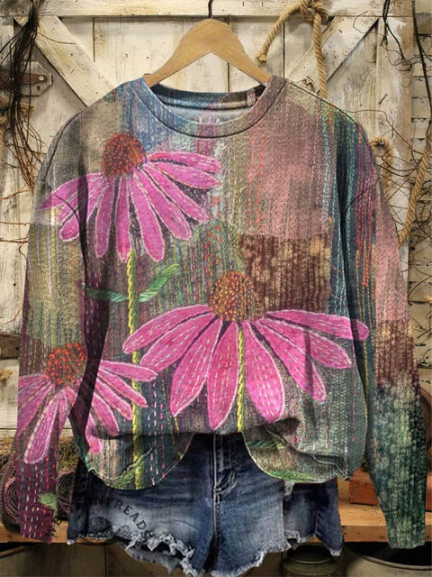 Retro Print Casual Cotton Sweatshirt