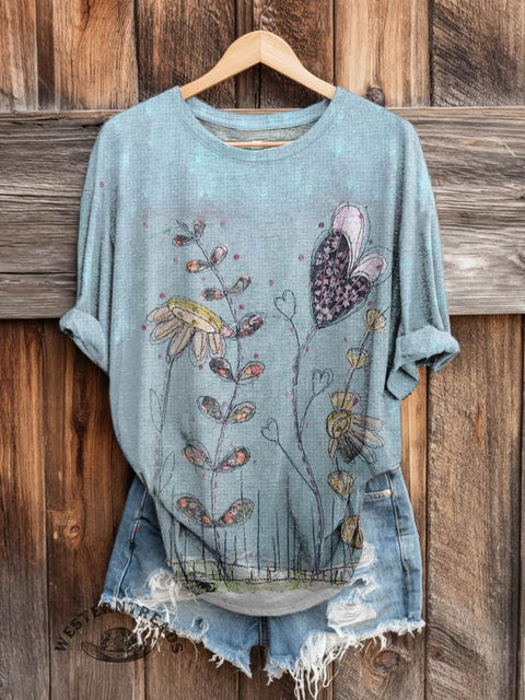 Retro Art Print Casual Long Sleeve T-shirt