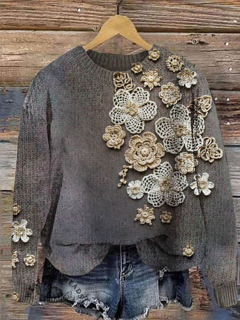 Retro Print Knit Pullover Sweater