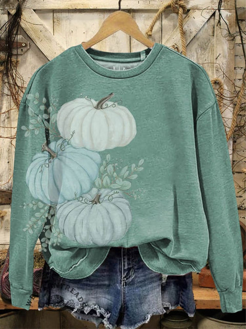 Retro Halloween Pumpkin Print Casual Cotton Sweatshirt