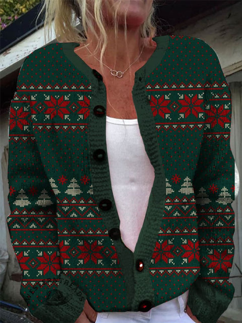 Christmas Print Buttoned Cardigan Sweater
