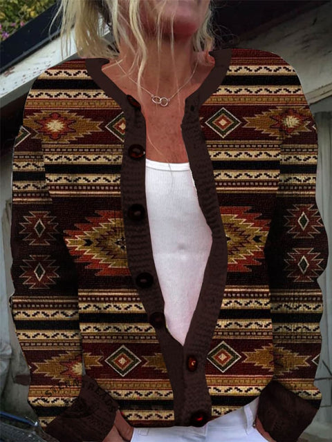 Aztec Print Buttoned Cardigan Sweater