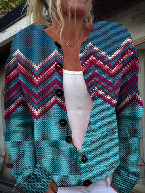 Aztec Print Buttoned Cardigan Sweater