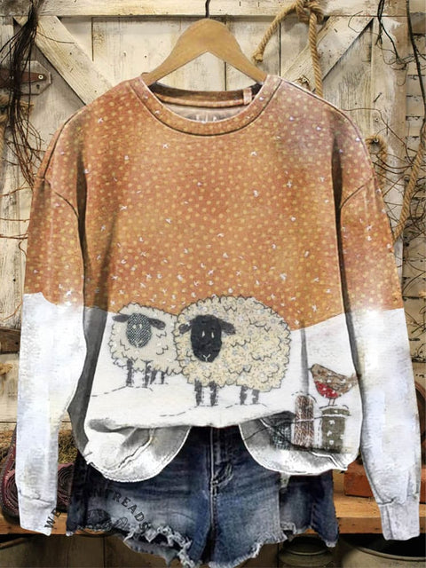 Sheep Print Casual Cotton Sweatshirt