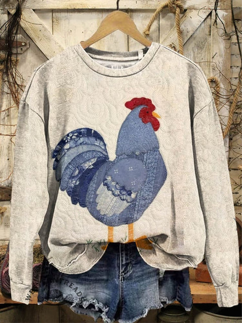 Chicken Print Casual Cotton Sweatshirt