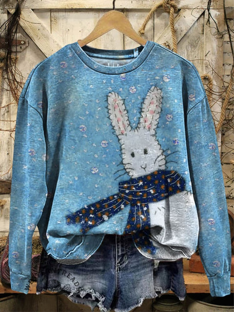 Rabbit Print Casual Cotton Sweatshirt