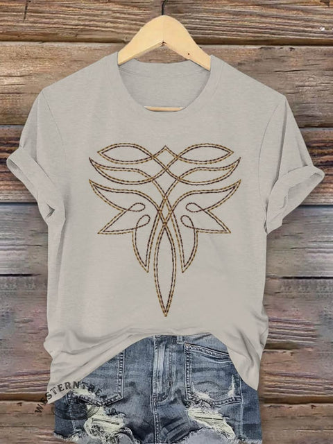 Western Print Art Print Casual T-shirt