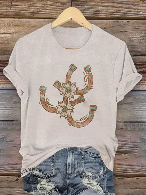 Western Print Art Print Casual T-shirt