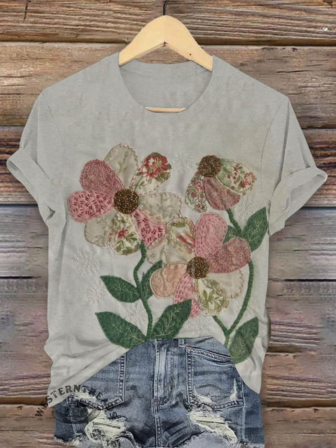 Flower Print Art Print Casual T-shirt
