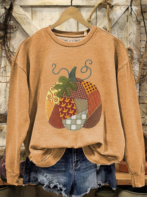 Halloween Pumpkin Print Casual Cotton Sweatshirt