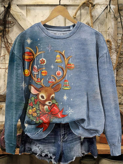 Christmas Print Casual Cotton Sweatshirt