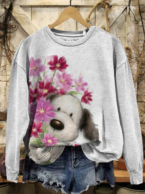 Dog Print Casual Cotton Sweatshirt