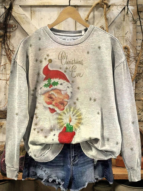 Retro Christmas Print Casual Cotton Sweatshirt
