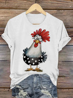Retro Hen Art Print Casual T-shirt