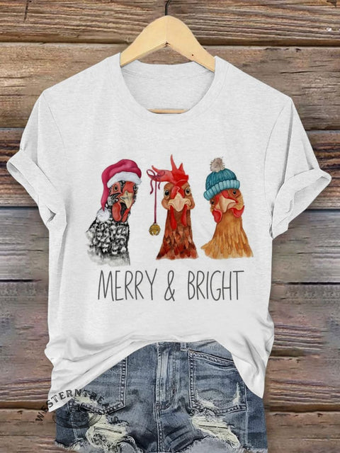 Retro Hen Art Print Casual T-shirt