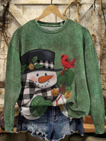 Retro Christmas Snowman Print Casual Cotton Sweatshirt