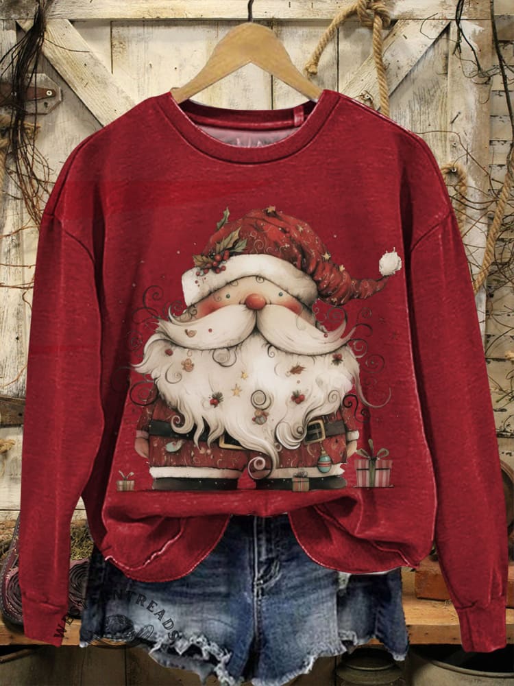 Retro Christmas Print Casual Cotton Sweatshirt