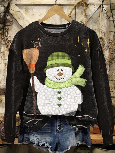 Retro Christmas Print Casual Cotton Sweatshirt