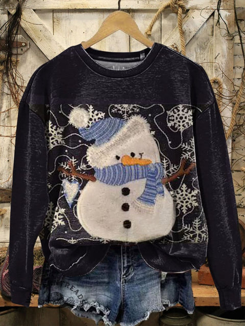 Retro Christmas Print Casual Cotton Sweatshirt
