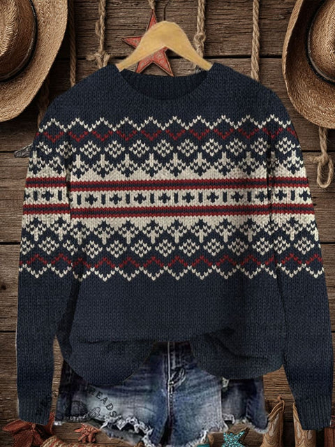 Retro Aztec Art Print Knit Pullover Sweater