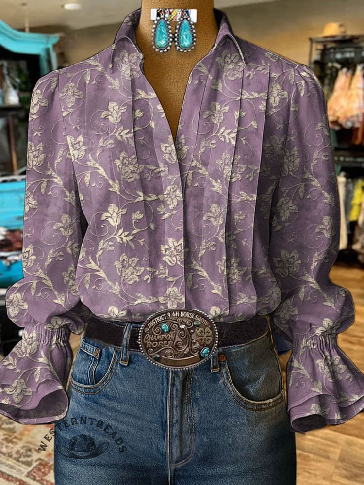 Women's Retro Print Casual Cotton And Linen Shirt