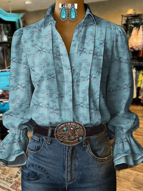 Women's Retro Print Casual Cotton And Linen Shirt