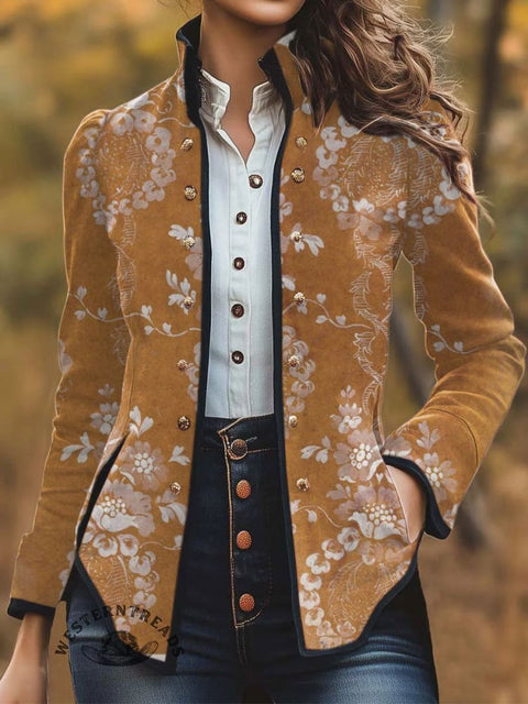 Women's Retro Flower Print Print Casual Jacket