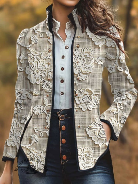 Women's Retro Flower Print Print Casual Jacket