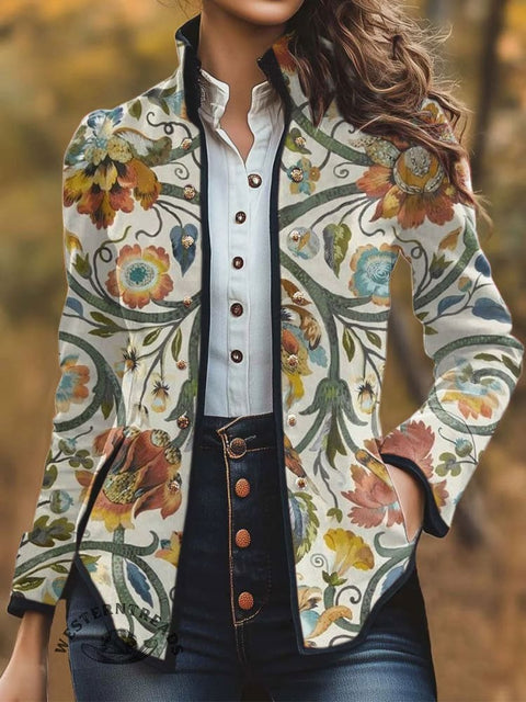 Women's Retro Flower Print Print Casual Jacket