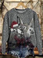 Vintage Christmas Donkey Art Print Casual Cotton Sweatshirt