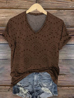 Women's Classic Pastoral Print V-neck Casual T-Shirt