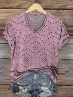 Women's Classic Pastoral Print V-neck Casual T-Shirt