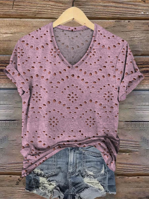 Women's Classic Pastoral Print V-neck Casual T-Shirt