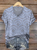 Women's Classic Pastoral Print V-neck Casual T-Shirt