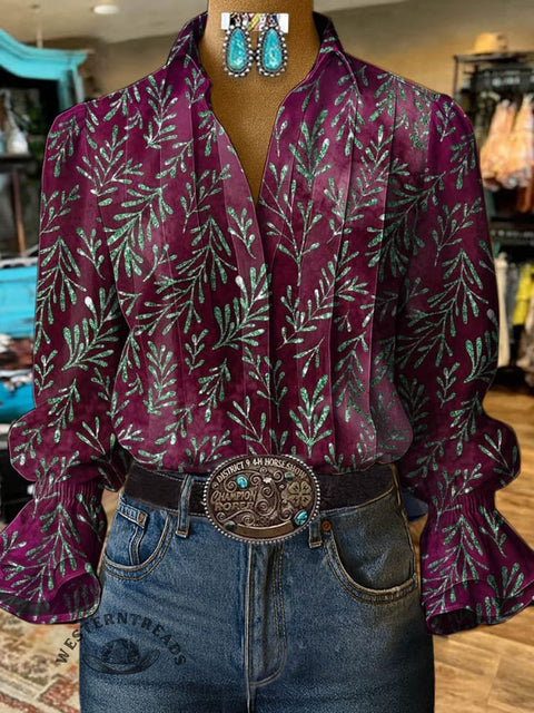Women's Retro Christmas Floral Prints Casual Cotton And Linen Shirt