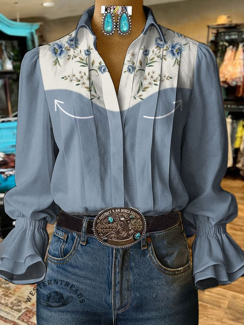 Women's Retro Classic Floral Prints Casual Cotton And Linen Shirt