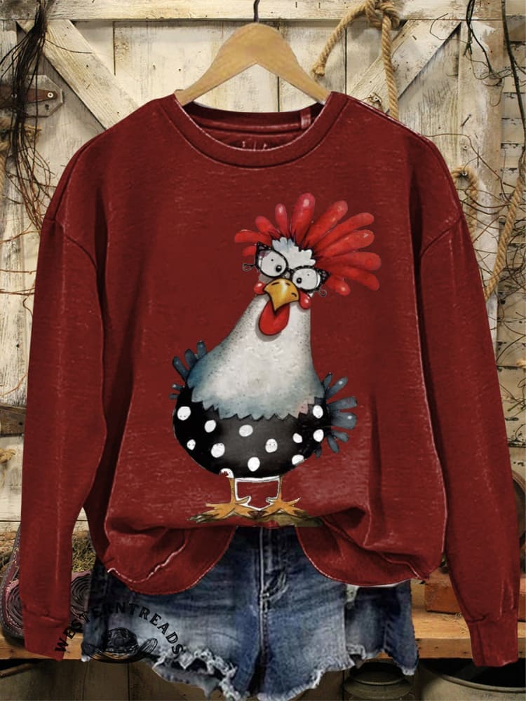 Retro Hen Art Print Casual T-shirt