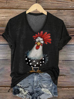 Retro Hen Art Print Casual T-shirt