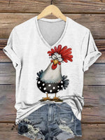Retro Hen Art Print Casual T-shirt