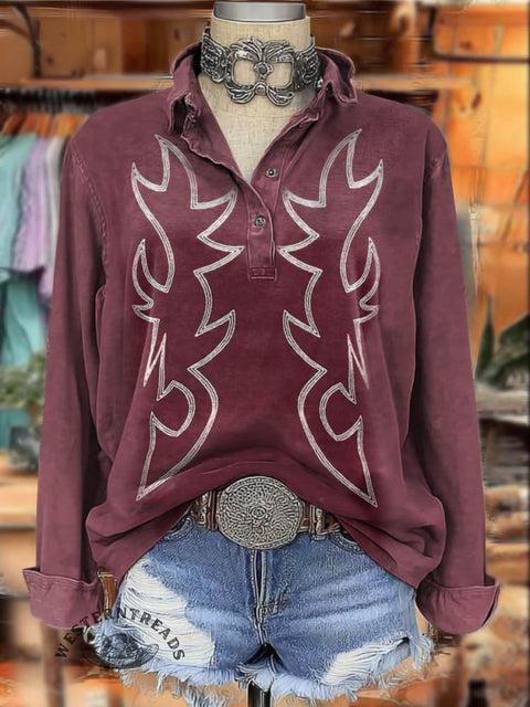 Western Style Aztec Print Women's Print Casual Cotton Shirt