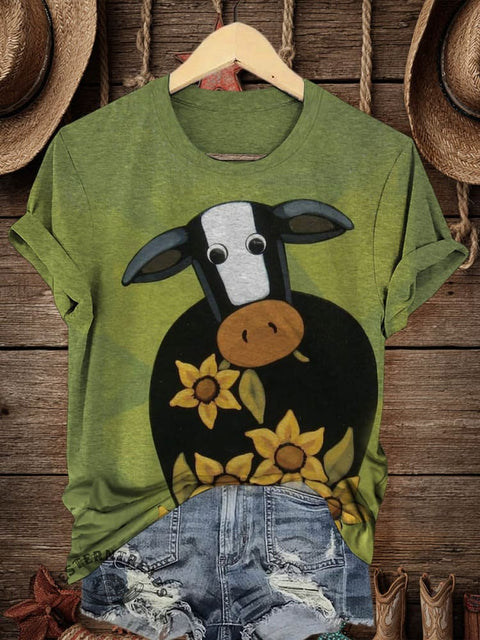 Retro Farm Art Print Casual T-shirt
