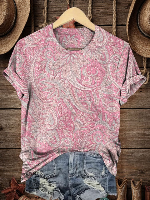 Retro Paisley Art Print Casual T-shirt