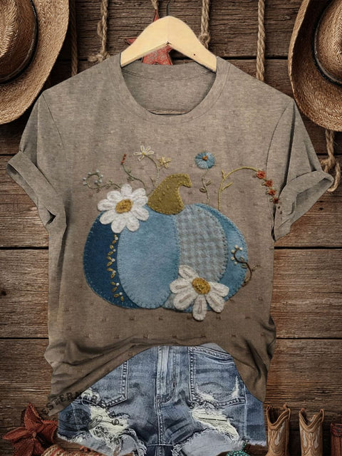 Retro Halloween Pumpkin Art Print Casual T-shirt