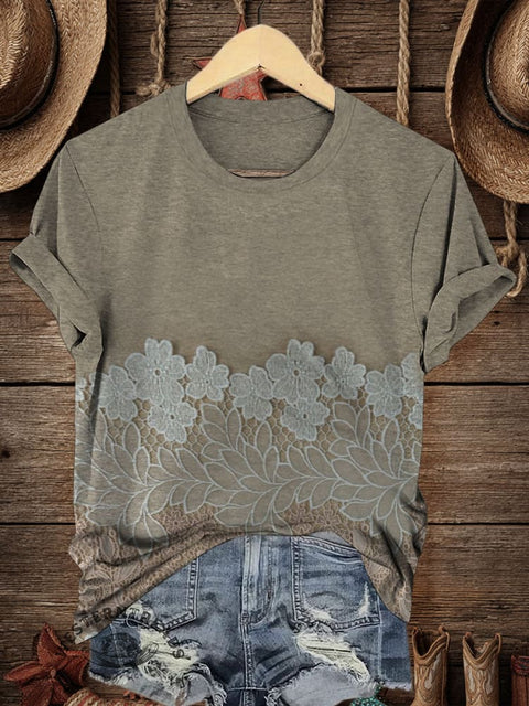 Retro Flower Art Print Casual T-shirt