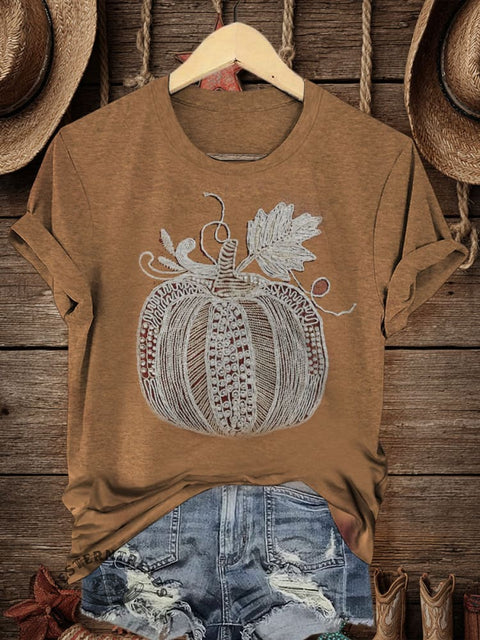 Retro Halloween Pumpkin Art Print Casual T-shirt