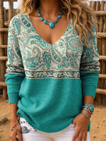 Women's Vintage Art Print Casual Pullover Sweater