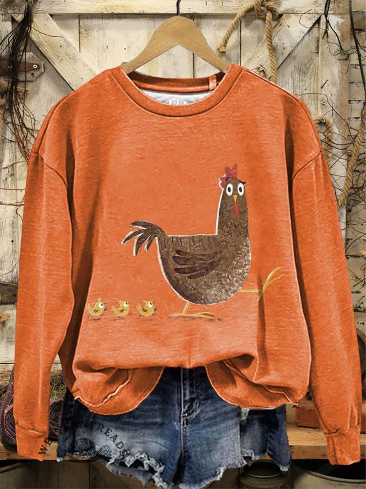 Vintage Farm Art Print Casual Cotton Sweatshirt