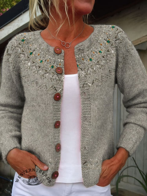 Flower Print Buttoned Cardigan Sweater